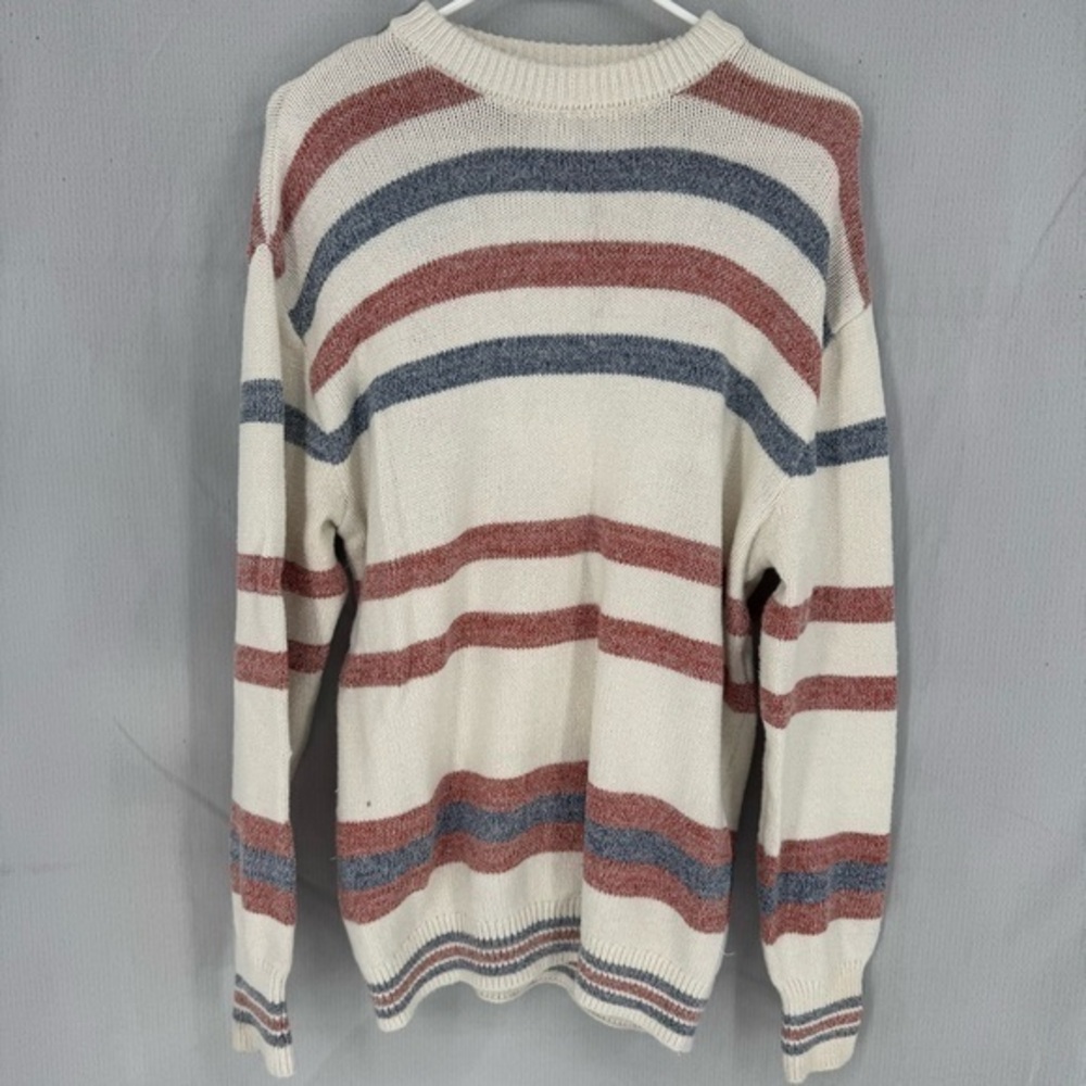 Zara minimalist, Striped Cream, Red, and Blue Sweater